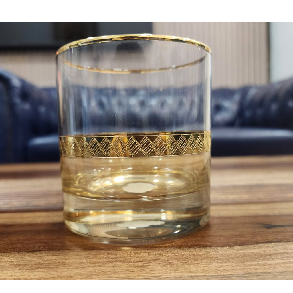 Hand Crafted Gold Plated Whiskey Glasses Capacity: 360 ML, for Home and Kitchen - Ideal Gift for Housewarming