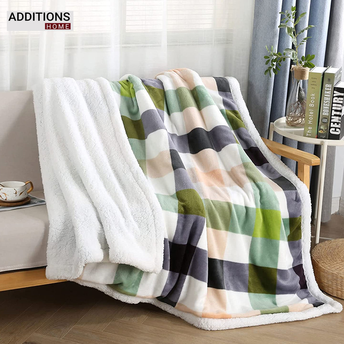 Printed  Winter Mink Warm Blanket with Sherpa Back Double Bed 220 x 240 Cms