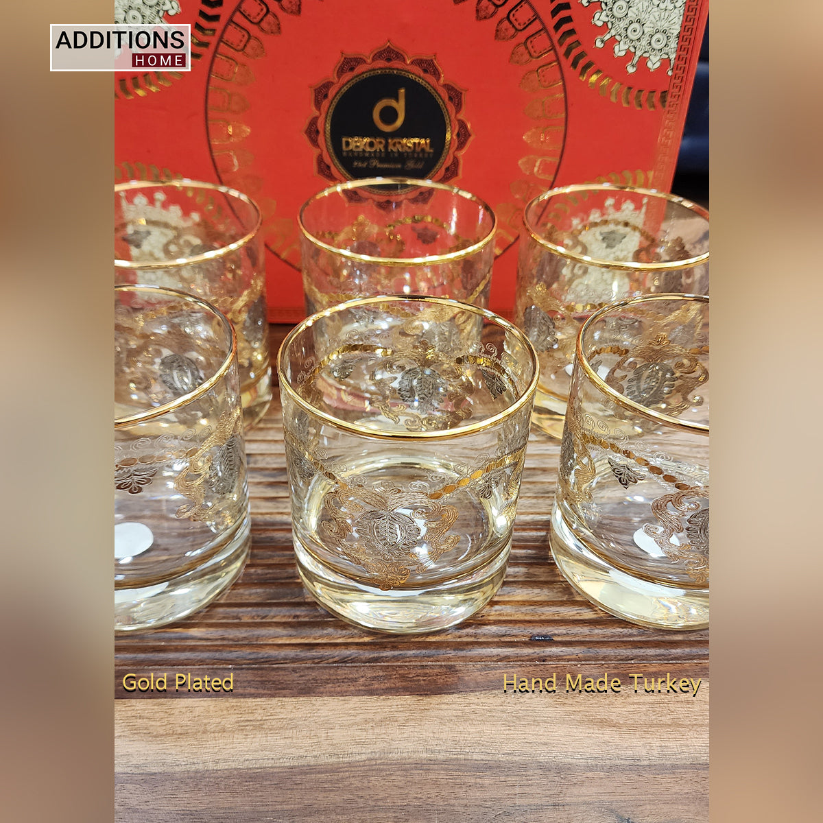 Hand Crafted Gold Plated Whiskey Glasses Capacity: 360 ML, for Home and Kitchen - Ideal Gift for Housewarming