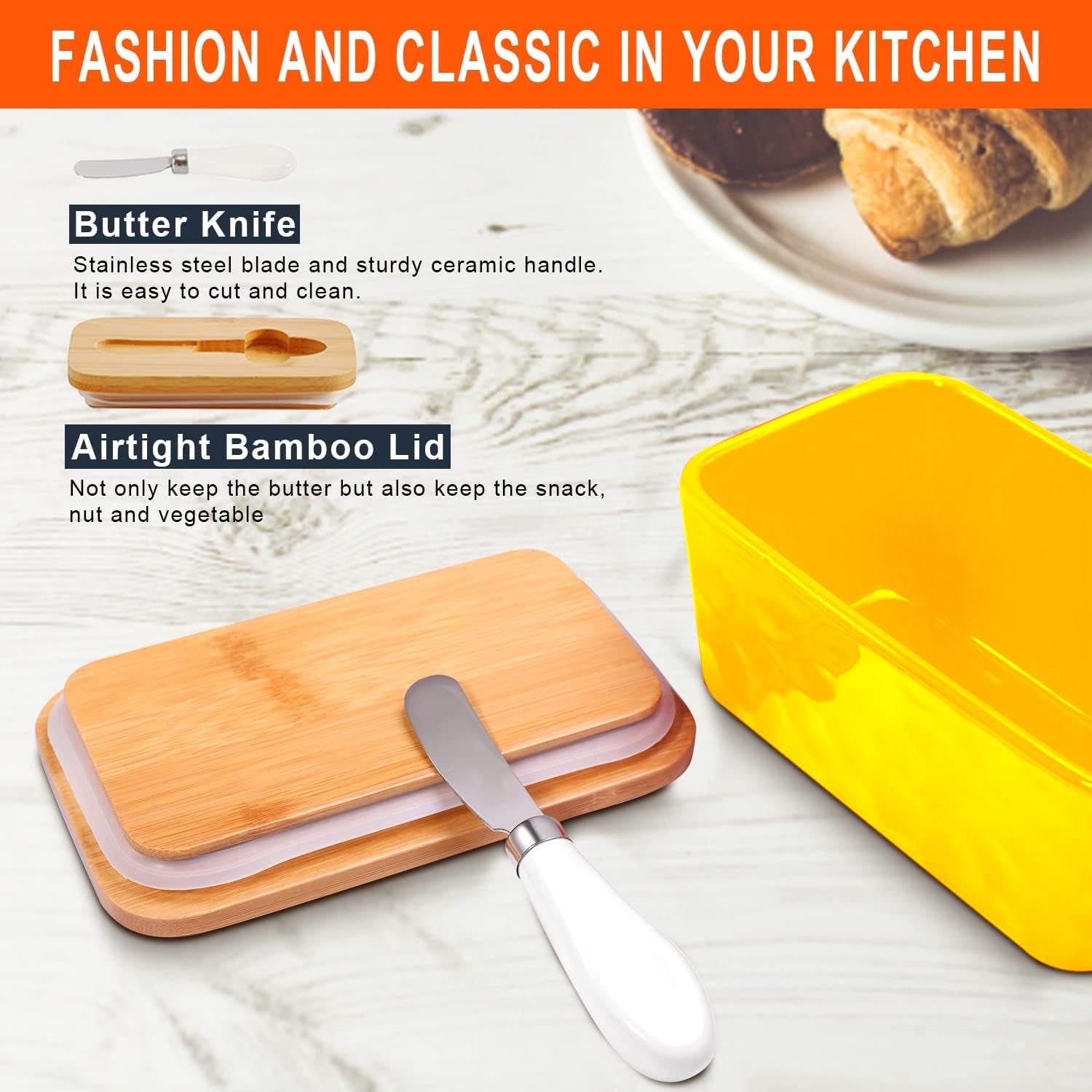 Butter Dishes Box Premium Quality Elite Range Heavy Fine Porcelain Butter Box, Butter Dish with Wooden Top Cover,Lid with a Knife -600 ML