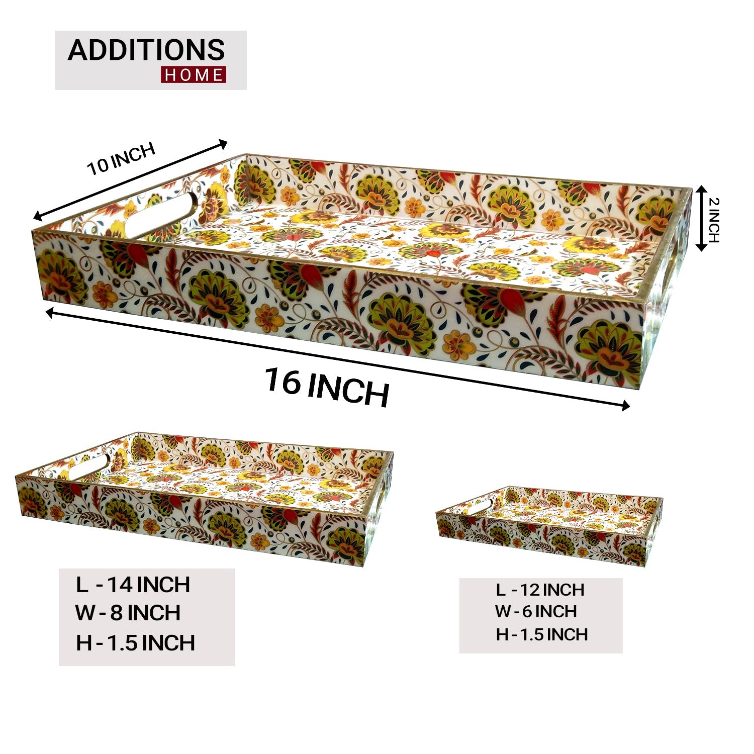 Lacquer Printed Wooden Food and Beverages Serving Tray for Home, Office, Kitchen & Dinning 3 Set