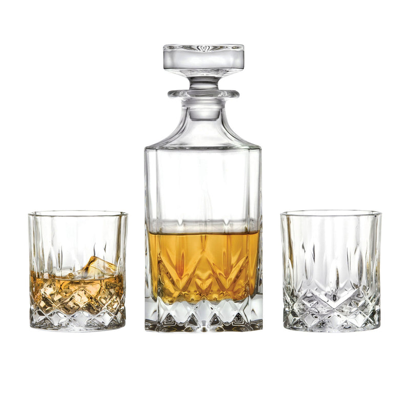 Italian Crafted Crystal Whiskey Decanter & Whiskey Glasses Set – Wooden Cork