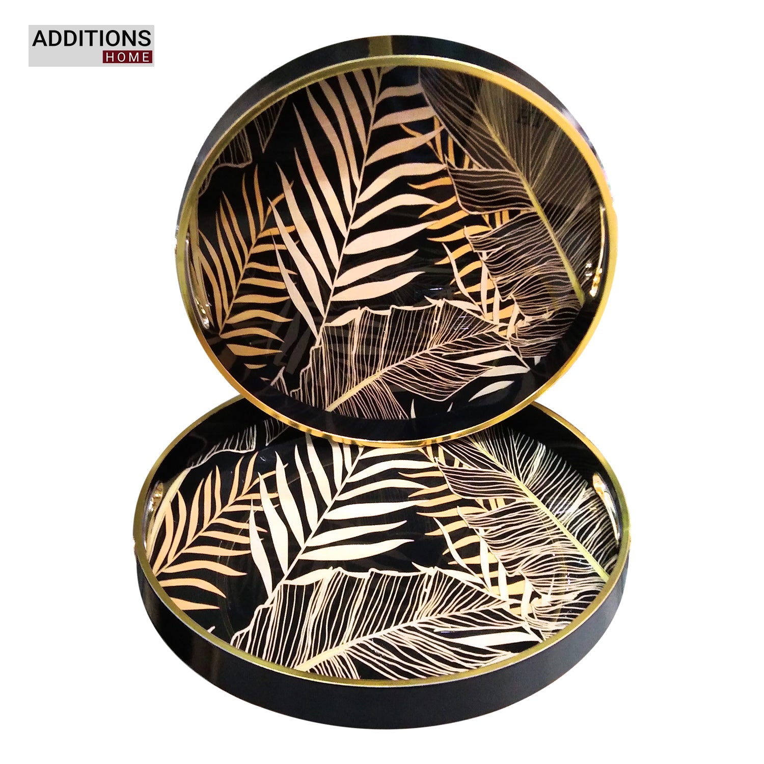 Round Decorative Tray, Marbling Tray with Handles, Coffee Table Tray and Serving Tray for Ottoman, Kitchen, Bathroom, Black