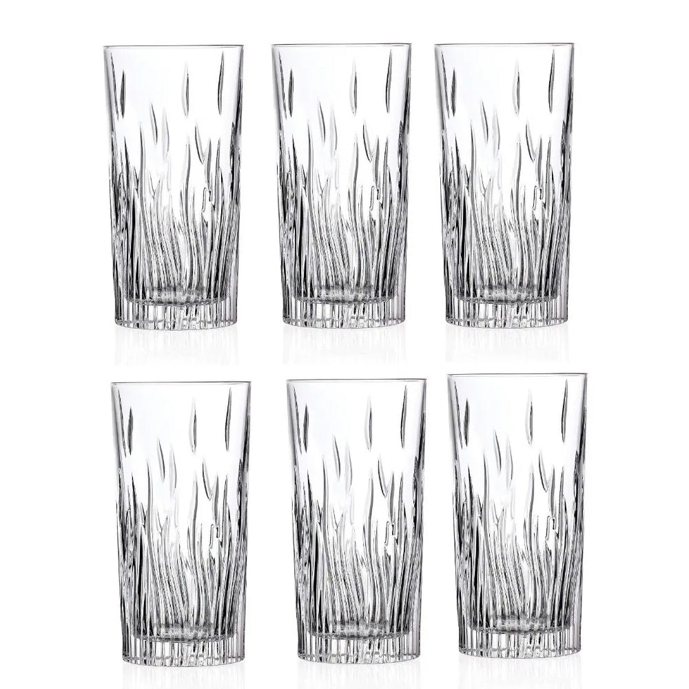 RCR (Made in Italy) Fire Crystal Long Whisky Water Tumblers Glasses, 370 ml, Set of 6