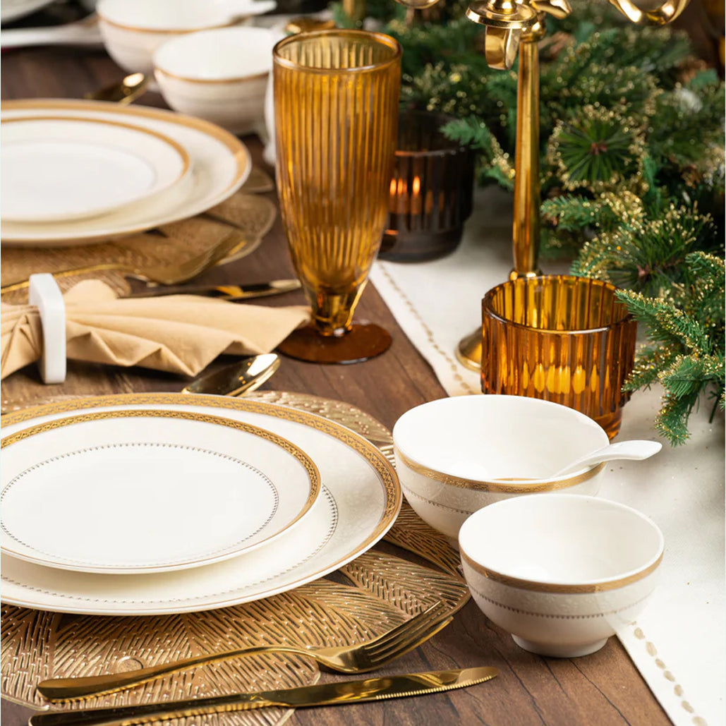 Porcelain Dinnerware Gold Rim Plates Set Bone China Dinner Set