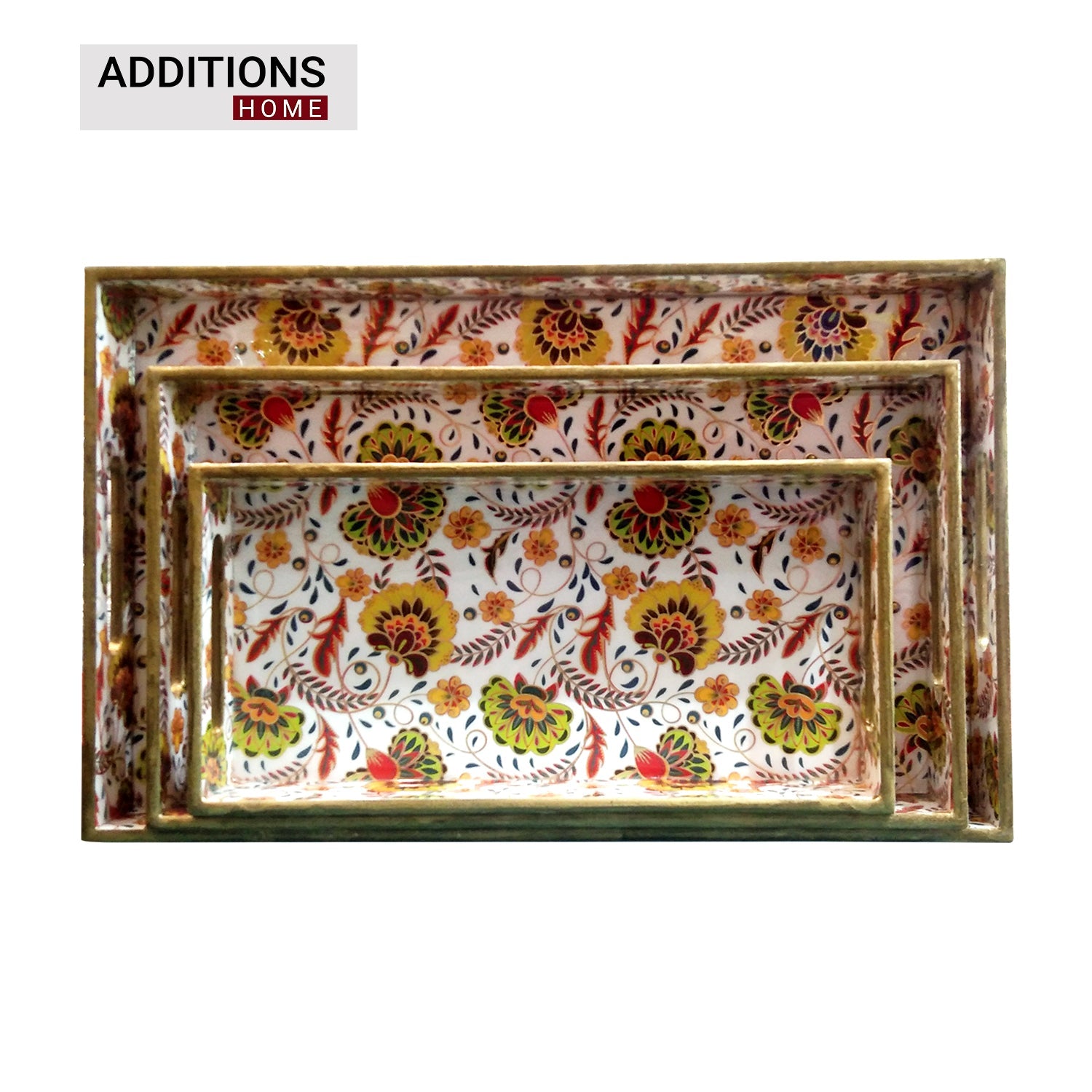 Lacquer Printed Wooden Food and Beverages Serving Tray for Home, Office, Kitchen & Dinning 3 Set