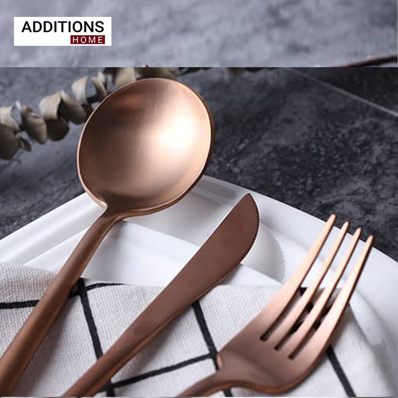 24pcs Luxury Chrome Plated Classic Cutlery Set Dinner Spoon Knives Fork Set Stainless Steel Tableware Dinner Set with Black Gift Box Rose Gold Pleated