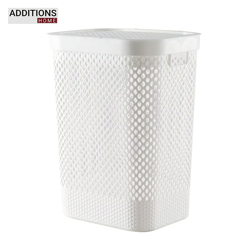 Laundry Basket with Lid/Bathroom Basket for Clothes/Multipurpose Big Size Basket for Home | 60 Lt. White . 1 Pcs
