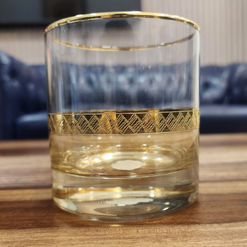 Hand Crafted Gold Plated Whiskey Glasses Capacity: 360 ML, for Home and Kitchen - Ideal Gift for Housewarming