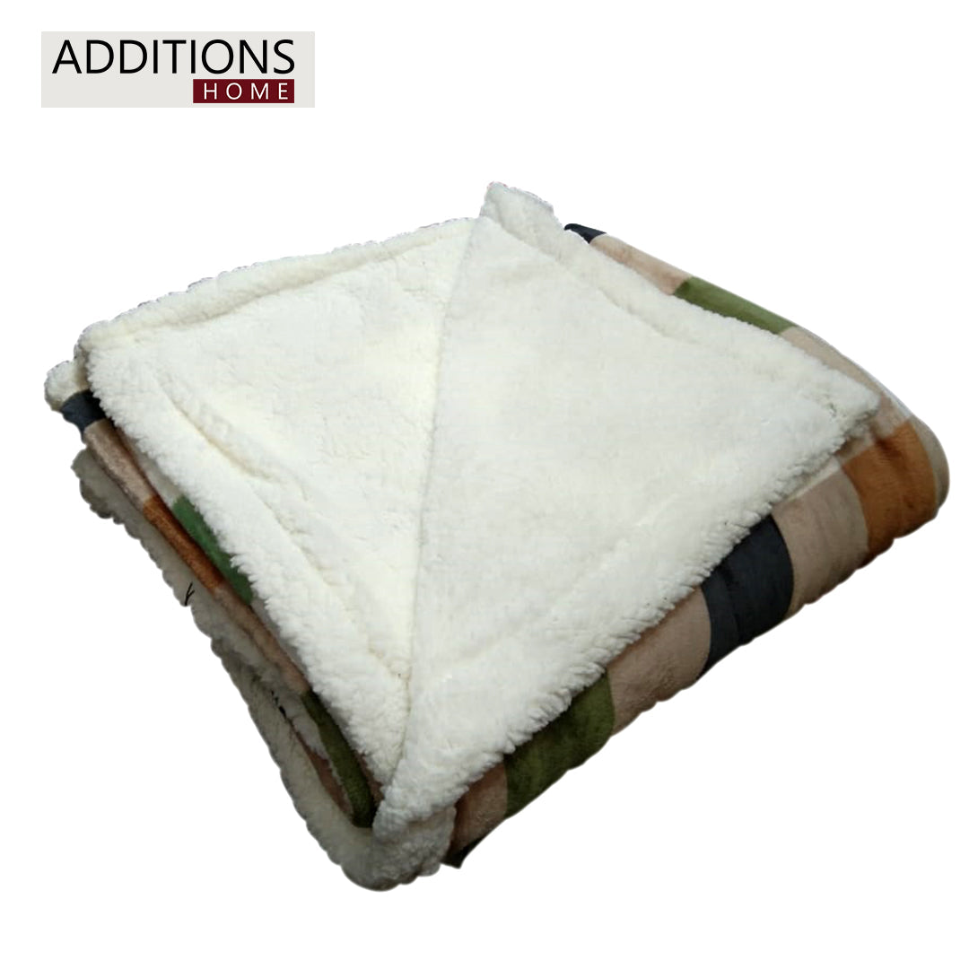 Printed  Winter Mink Warm Blanket with Sherpa Back Double Bed 220 x 240 Cms