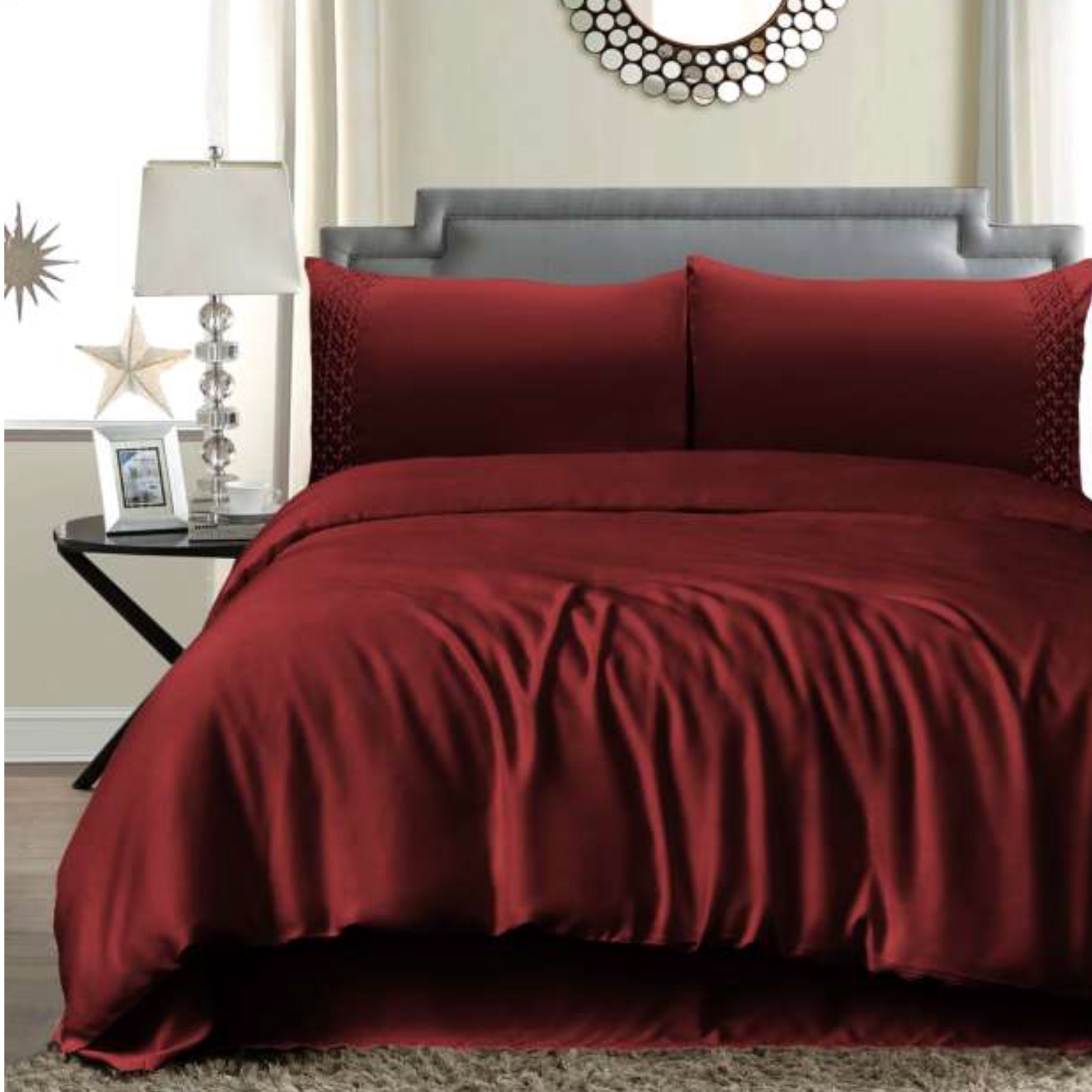 100% Cotton Urban Designer Embroidered 400 TC King Size Double Bedsheet - 275 X 275 CM with 2 Pillow Covers - 3 Pcs Set