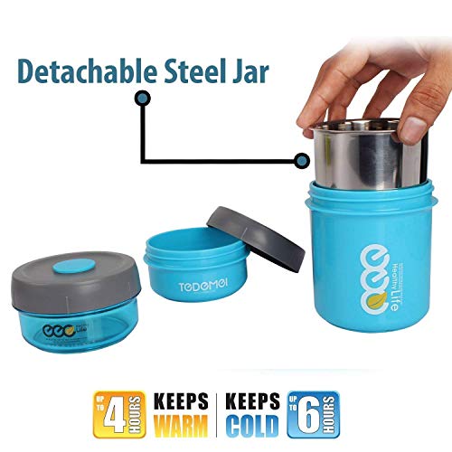 Additions Home Stainless Steel Insulated Vacuum Seal Leak Proof 3-in-1 Lunch Box with 3 Detachable Jars, BPA Free, Dishwasher Safe for School Kids and Office, 860 ml, Blue