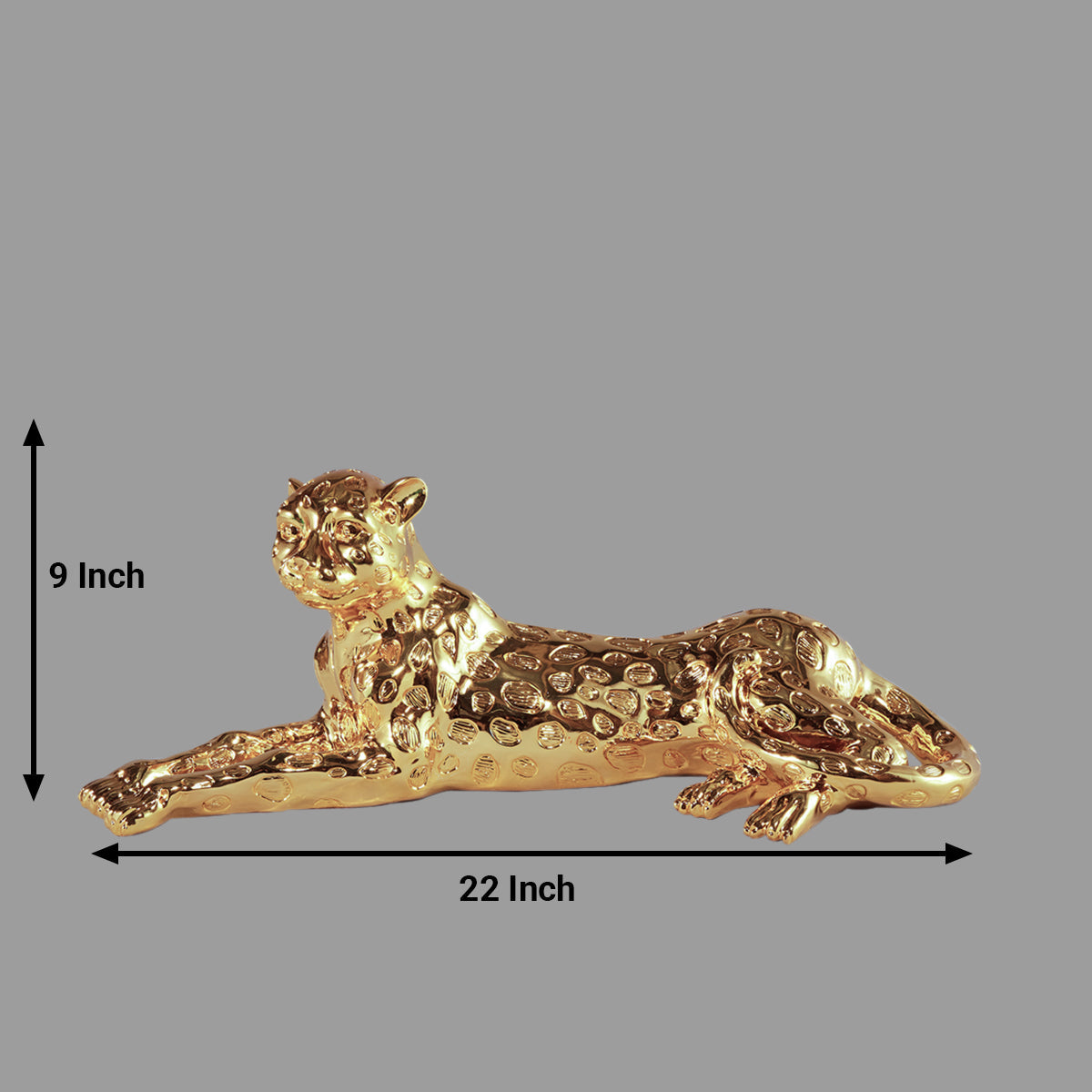 Light Gold Wild Animal Leopard Sculpture Resin Craft, Living Room Study Leopard Decoration 22x9 Inch