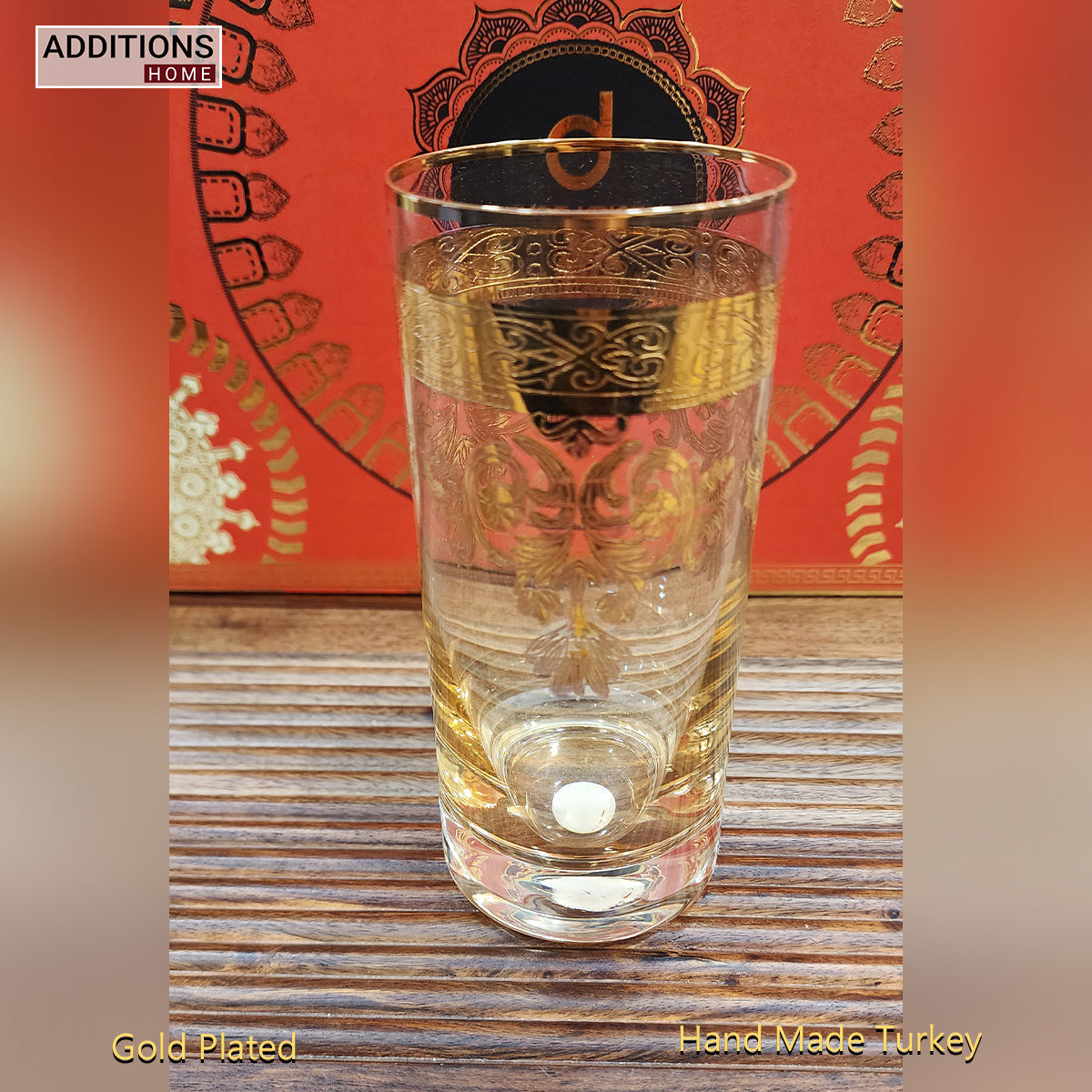 Hand Crafted Gold Plated Long Glasses Capacity: 370 ML, for Home and Kitchen - Ideal Gift for Housewarming