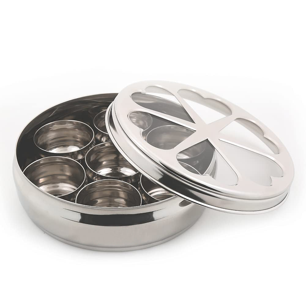 Stainless Steel Flora Spice Container/Masala Box with 7 Bowls - 1 Unit , ( Belly Shaped)
