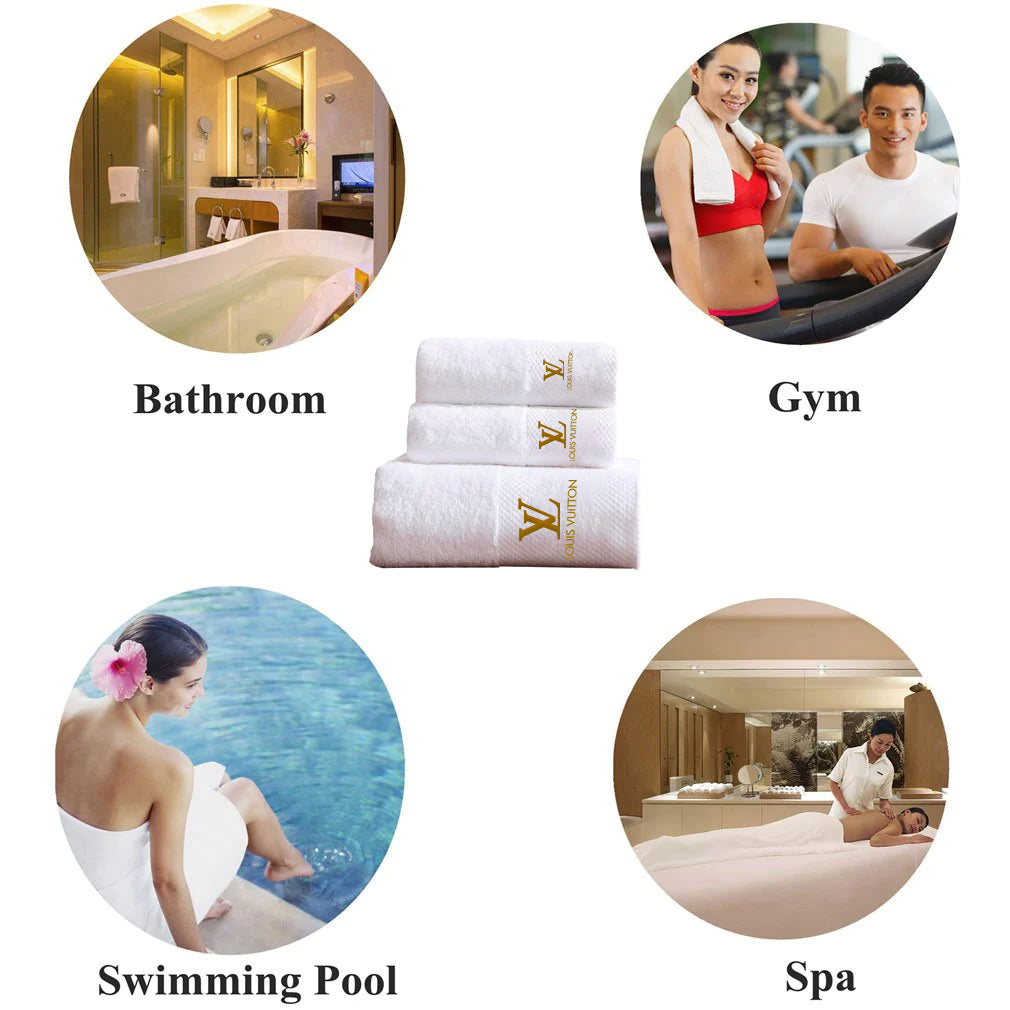 Embroidered Highly Absorbent Luxury Bath Towel Set Of 3