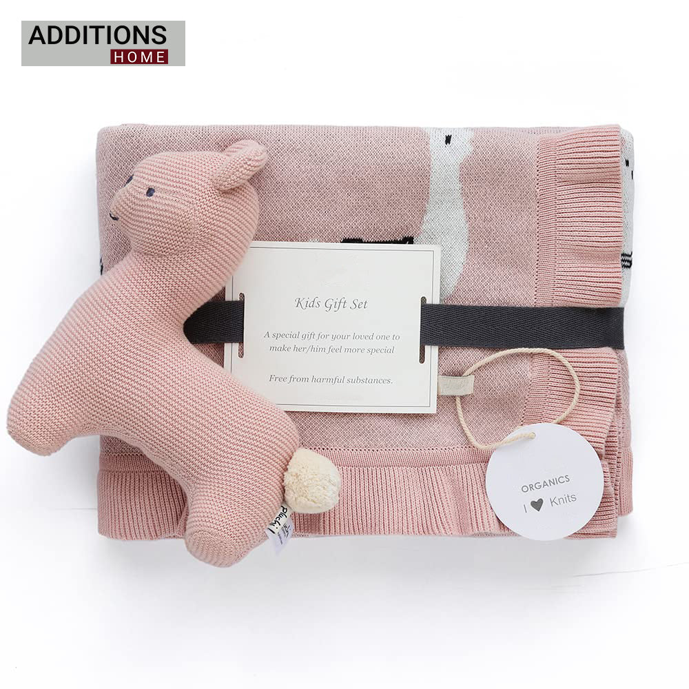 Sweet Lama Gift Bundle- (Set of 2 - Blanket & Soft Toy ) in Pink Pearl
