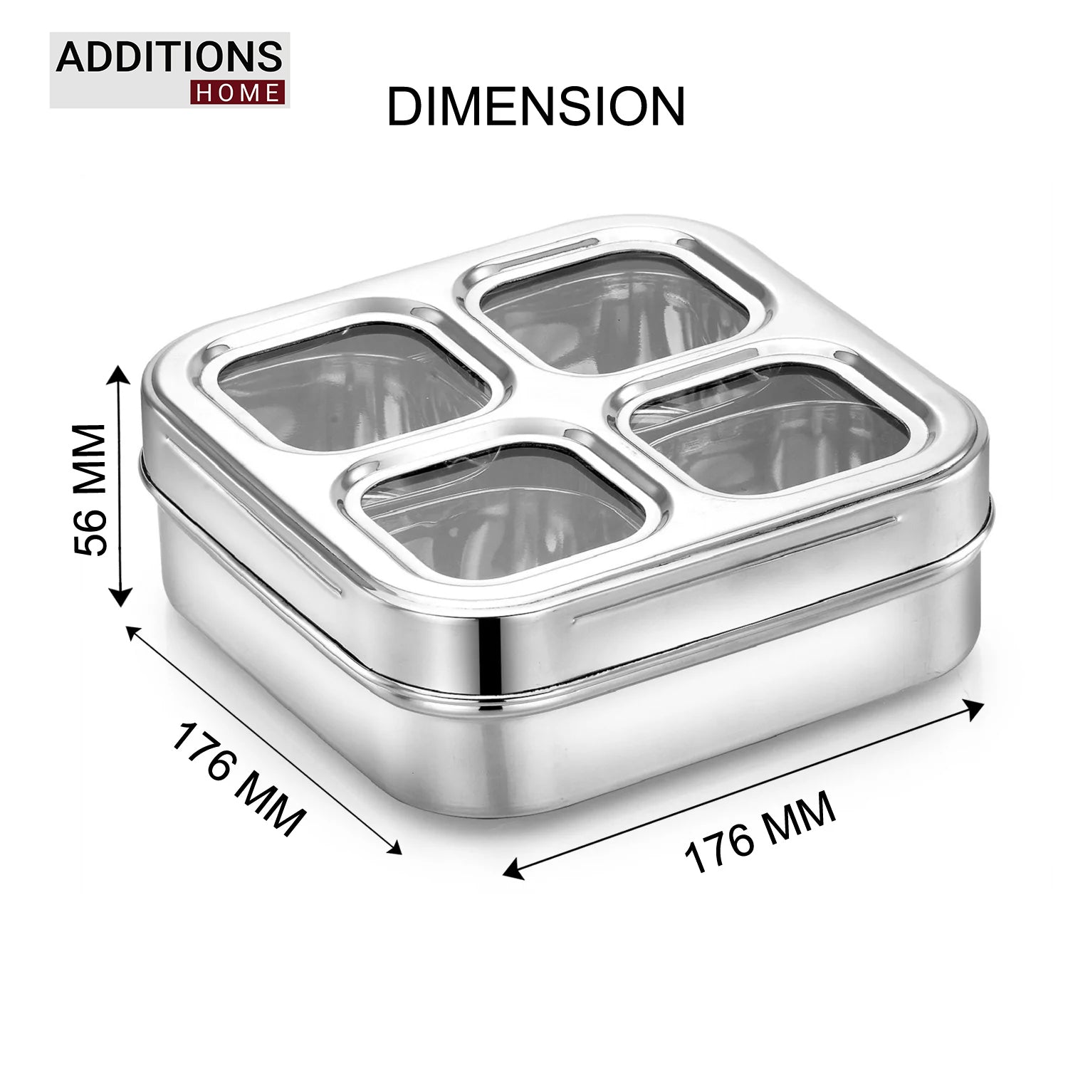 Dry Fruit Cum Spice Box -4 Square (4 Cups) Plain.