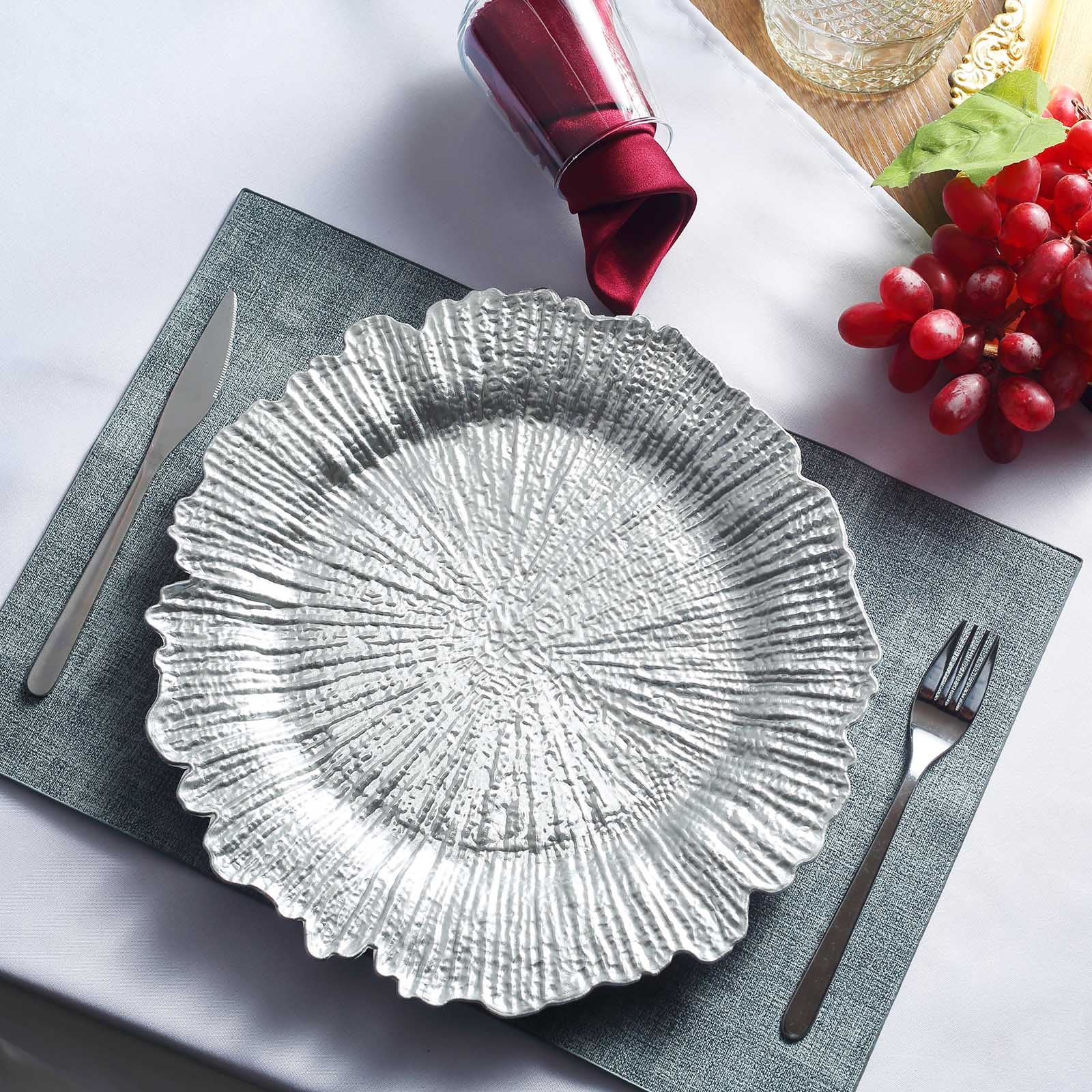 1 Pcs , 13" Round  Full Silver Glass Charger Plates