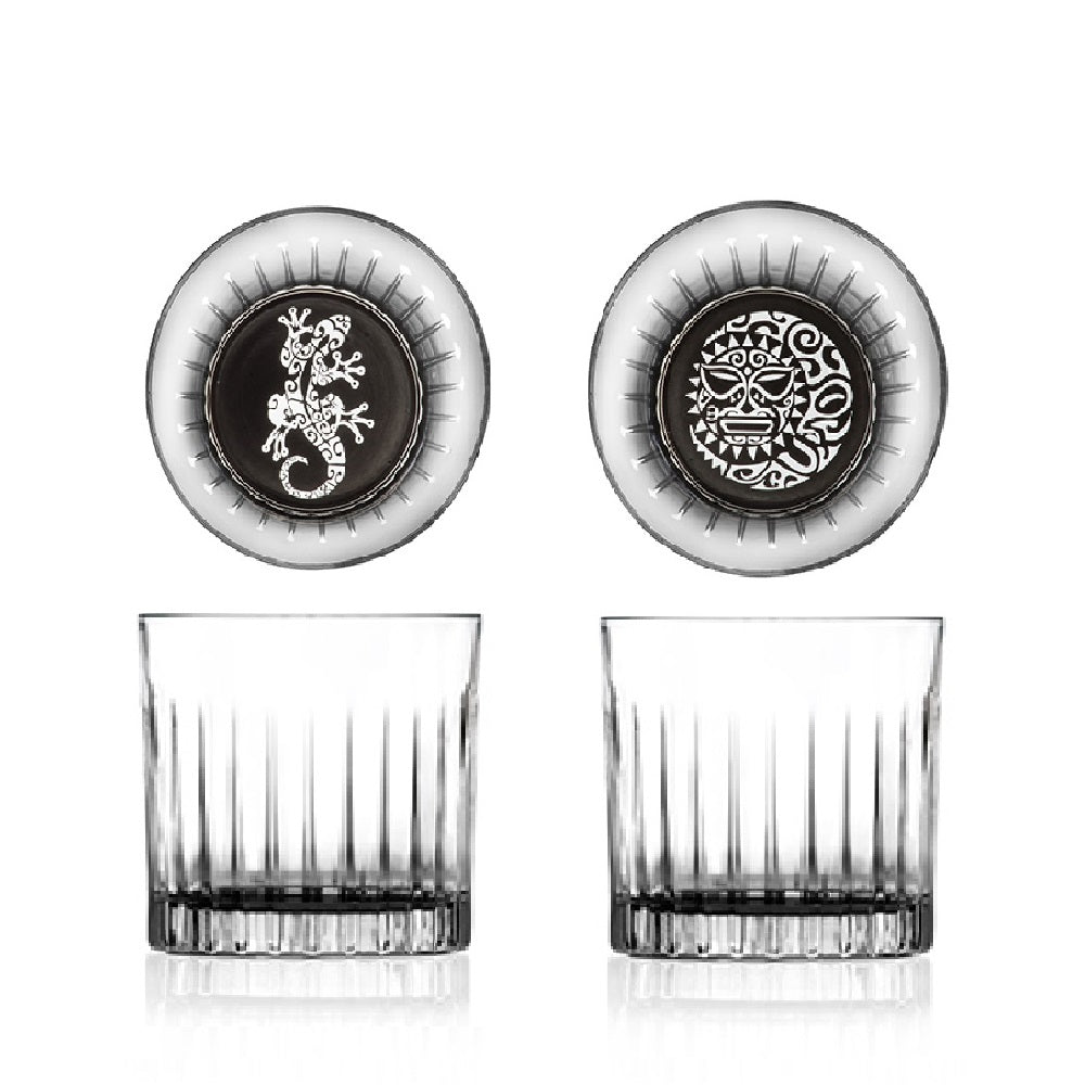 Limited Edition RCR (Made in Italy) Maori Pattern Crystal Short Whisky Water Tumblers Glasses, 360 ml, Set of 6