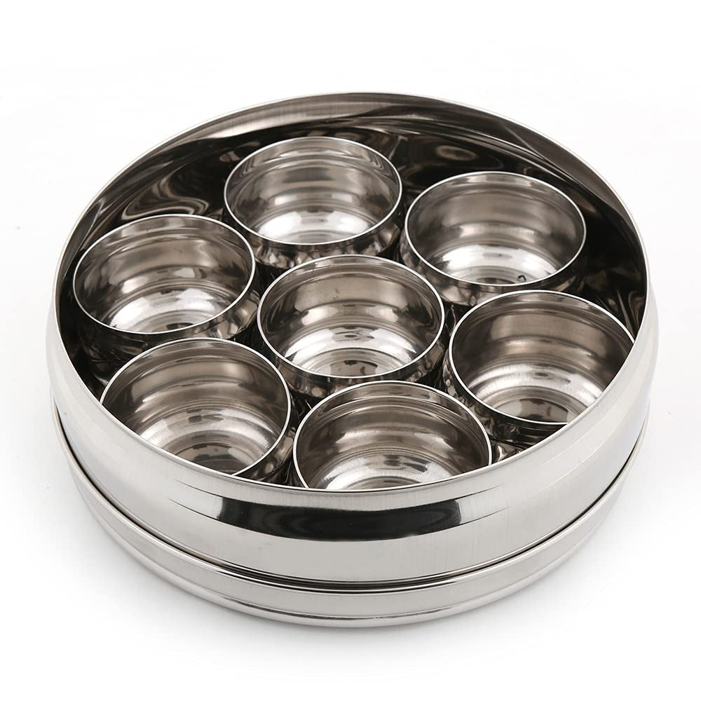 Stainless Steel Flora Spice Container/Masala Box with 7 Bowls - 1 Unit , ( Belly Shaped)