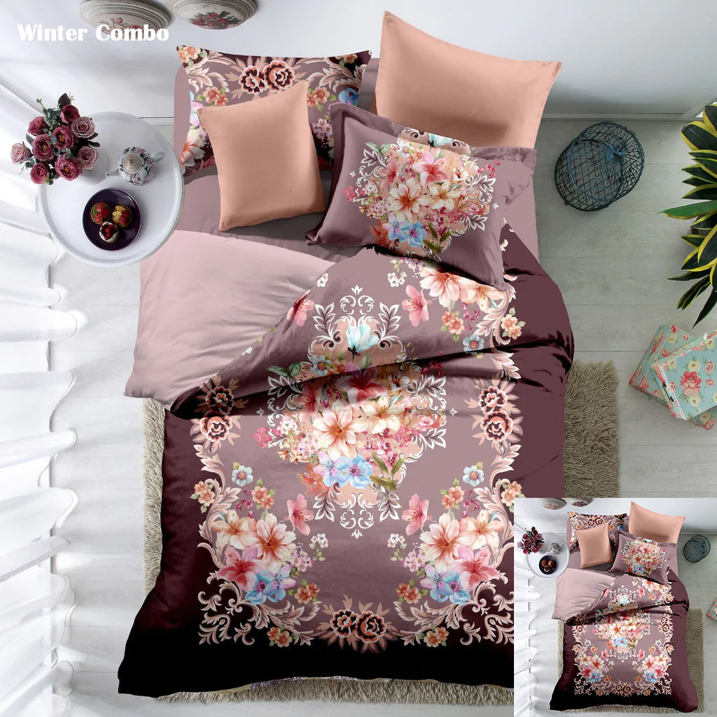 Premium Velveteen designer King Size Double Bedsheet & 2 Pillow Covers With Matching Quilt. 4 Pcs Set