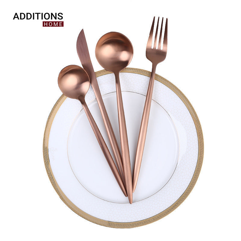 24pcs Luxury Chrome Plated Classic Cutlery Set Dinner Spoon Knives Fork Set Stainless Steel Tableware Dinner Set with Black Gift Box Rose Gold Pleated