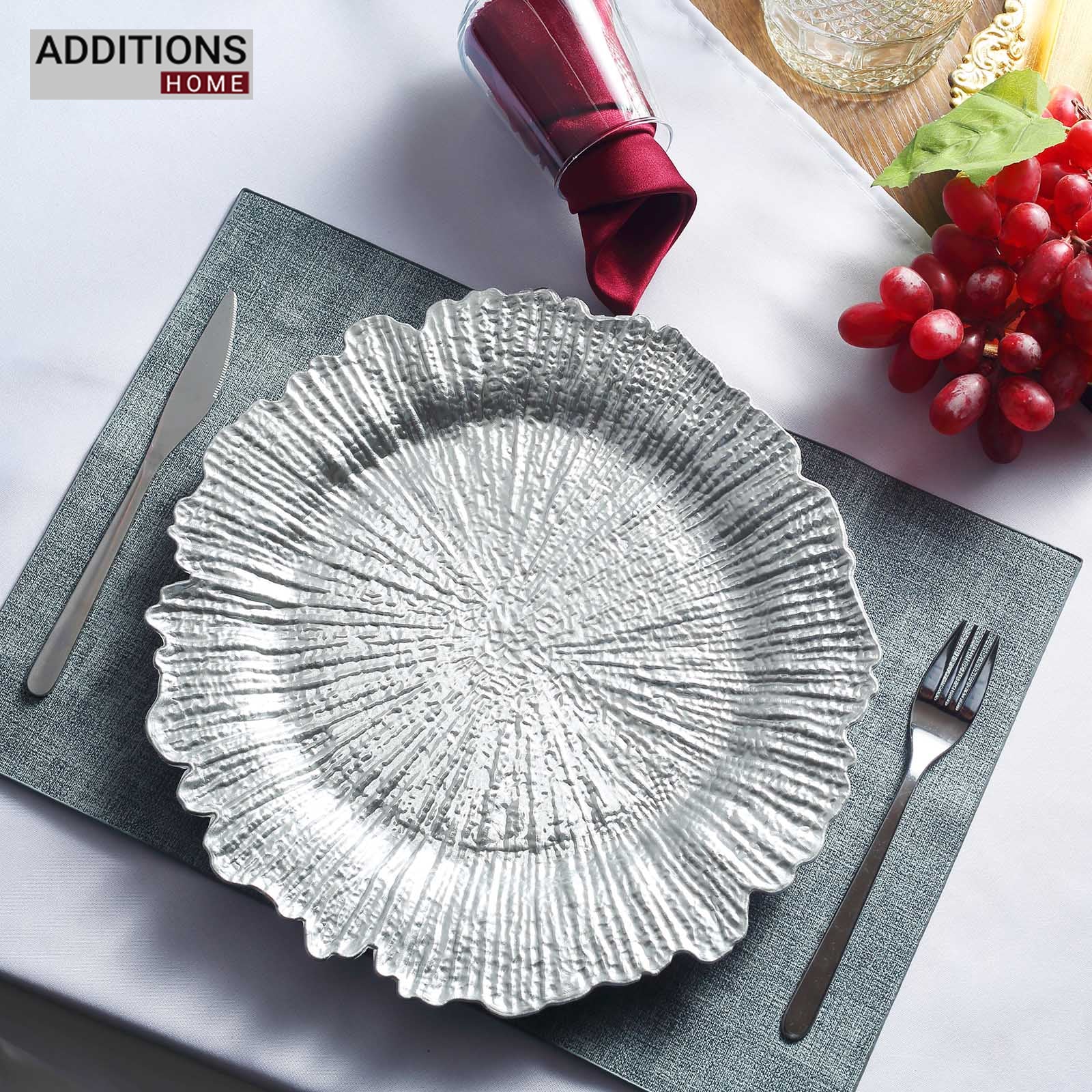 1 Pcs , 13" Round  Full Silver Glass Charger Plates