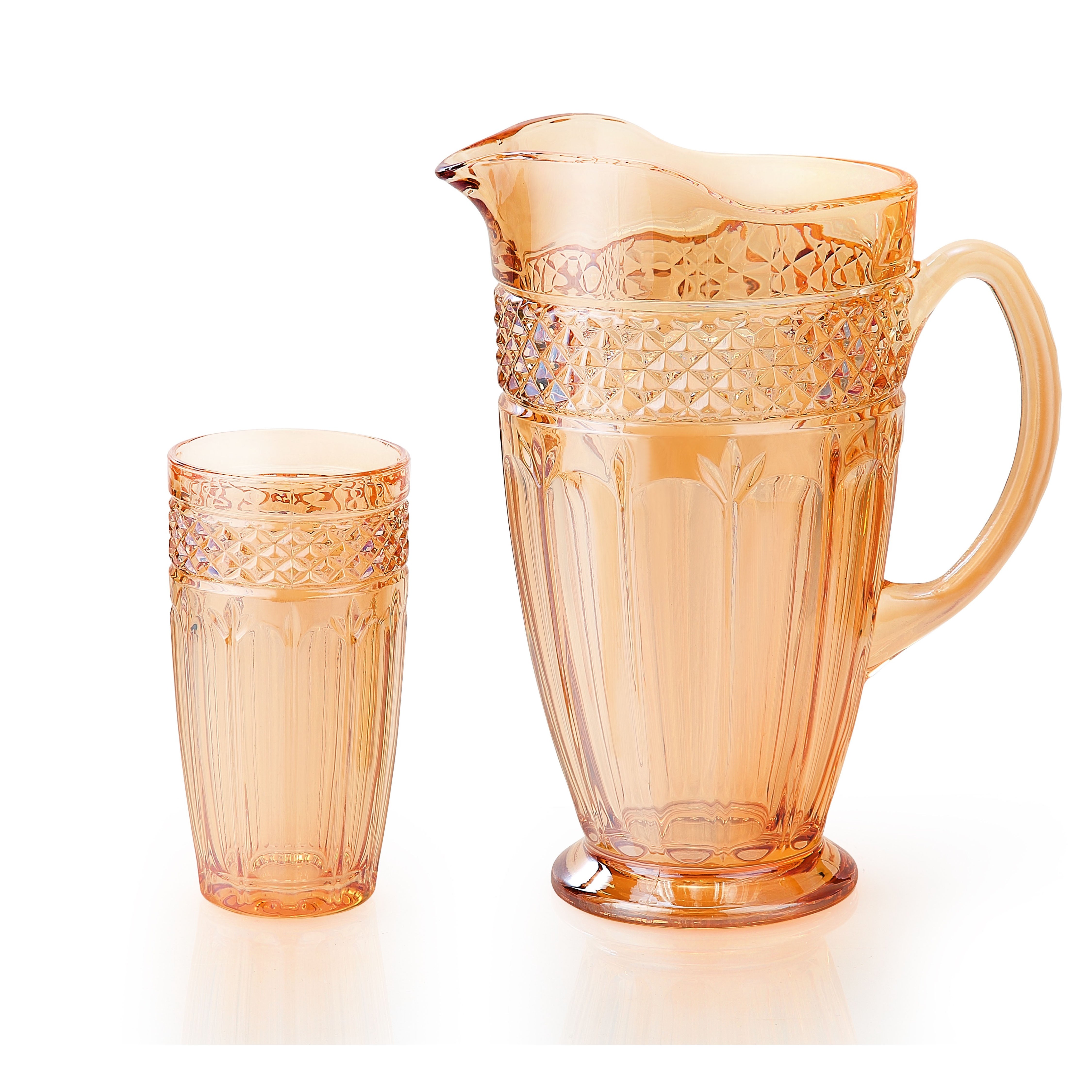 Hand Crafted Gold Plated Jug 1750 ml, With Long Glasses 370 ML, for Home and Kitchen  Set of 7