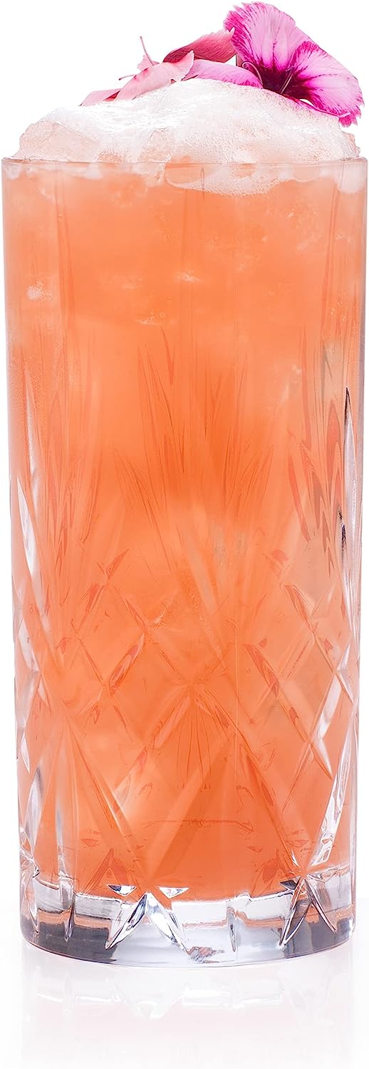 RCR (Made in Italy) Melodia Crystal Long drink cocktail Tumblers Glasses, 360 ml, Set of 6