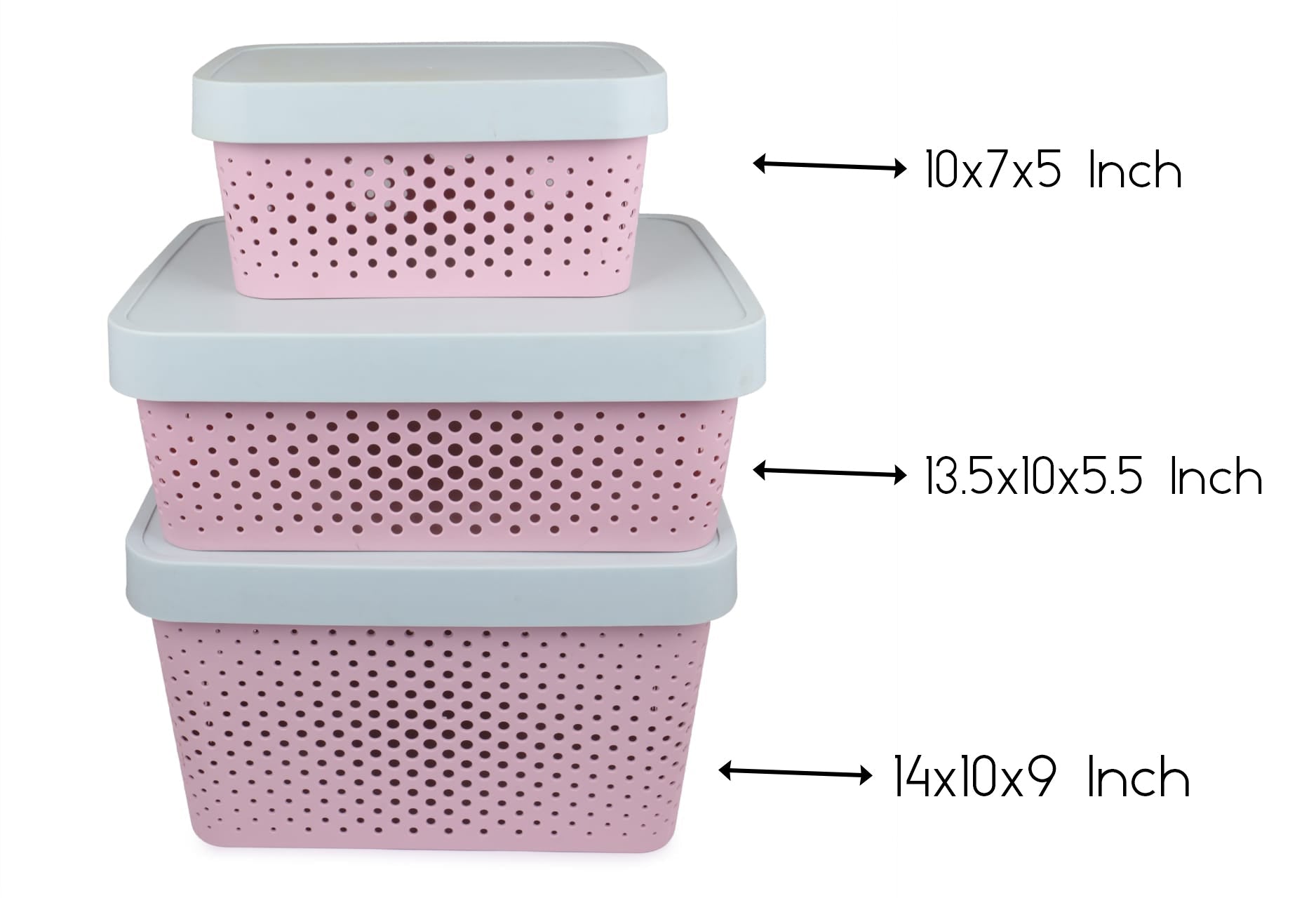 Plastic Storage Basket Set of 3 with Lid  for Home/ Office Use.