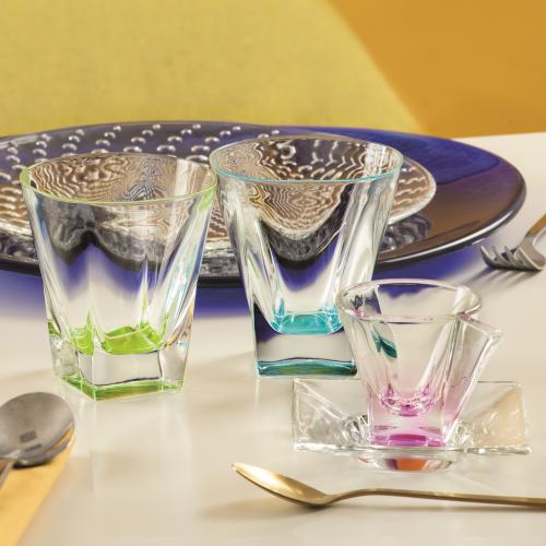 RCR (Made in Italy) Fusion Crystal Colored short Glasses (Blue), 270 ml, Set of 6