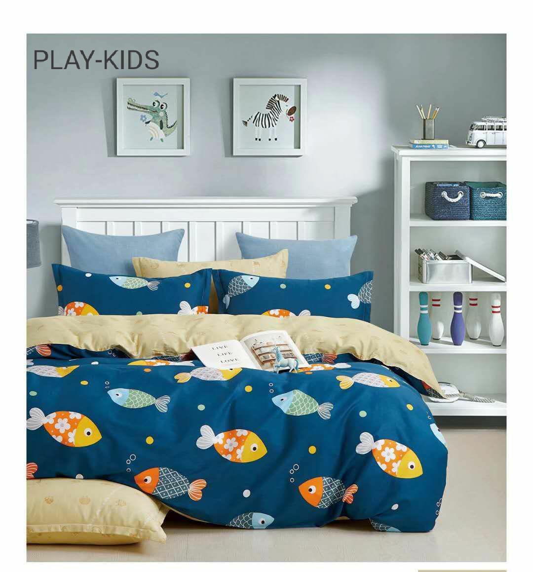 Kids 100% Cotton 350 TC Super King Size Double Bedsheet - 100" X 108" with 2 Pillow Covers - 3 Pcs Set