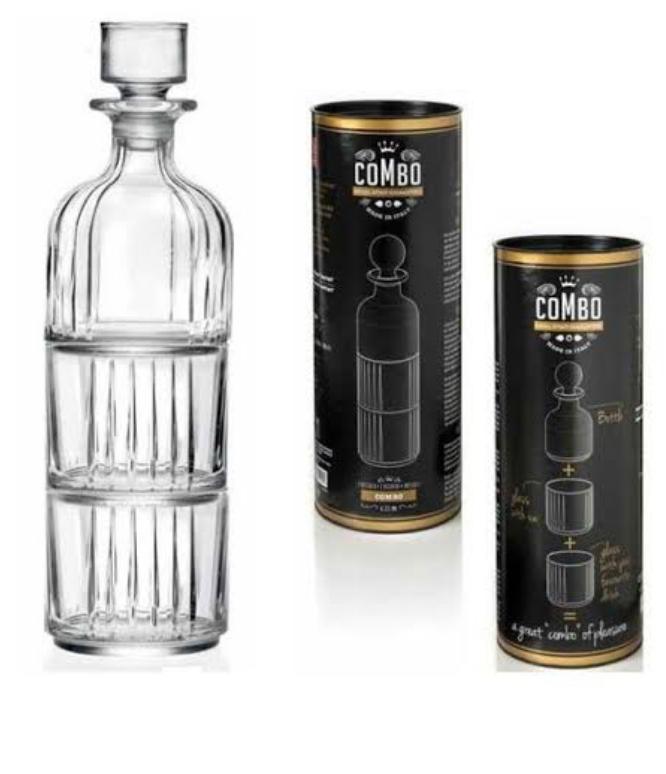 RCR(Made In Italy) Crystal 3 Piece Combo Stackable Whisky Decanter and Tumblers