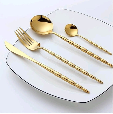 24pcs Luxury Chrome Plated Classic Cutlery Set Dinner Spoon Knives Fork Set Stainless Steel Tableware Dinner Set with Golden Gift Box