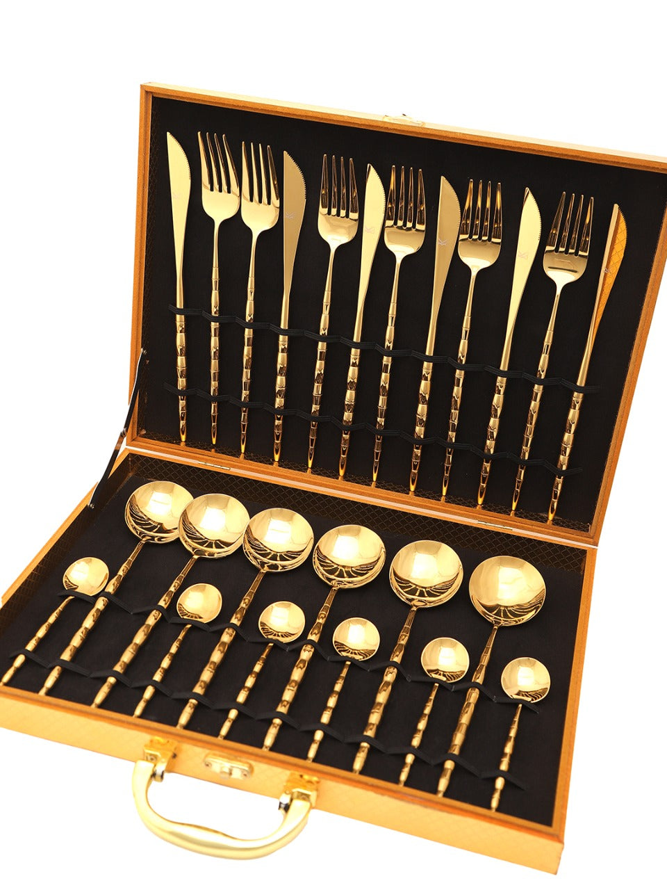 24pcs Luxury Chrome Plated Classic Cutlery Set Dinner Spoon Knives Fork Set Stainless Steel Tableware Dinner Set with Golden Gift Box