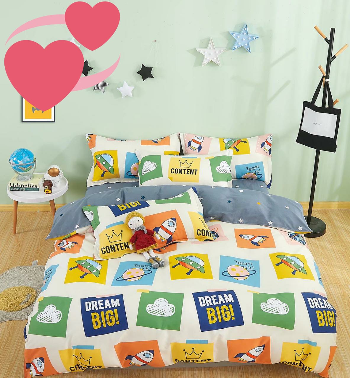 Kids 100% Cotton 350 TC Super King Size Double Bedsheet - 100" X 108" with 2 Pillow Covers - 3 Pcs Set