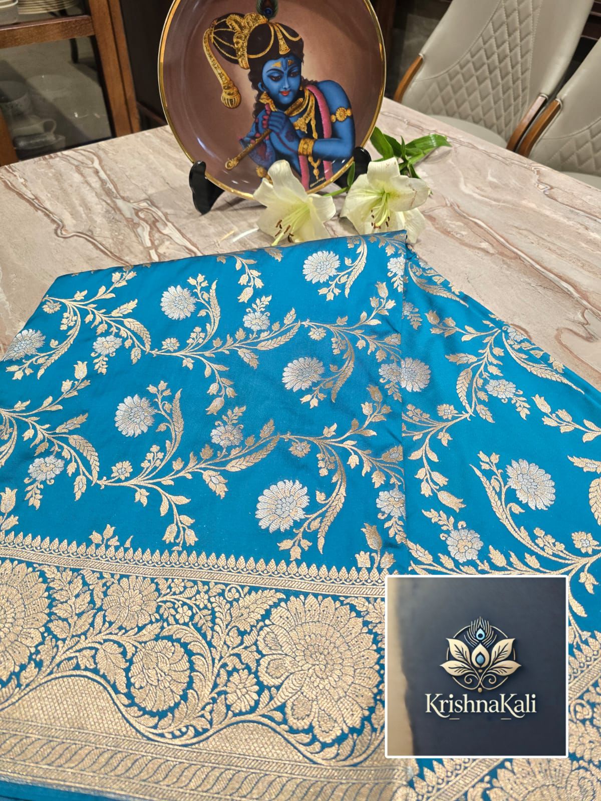 BANARASI SILK KATAN WOVEN JAAL BEAUTIFUL BLUE