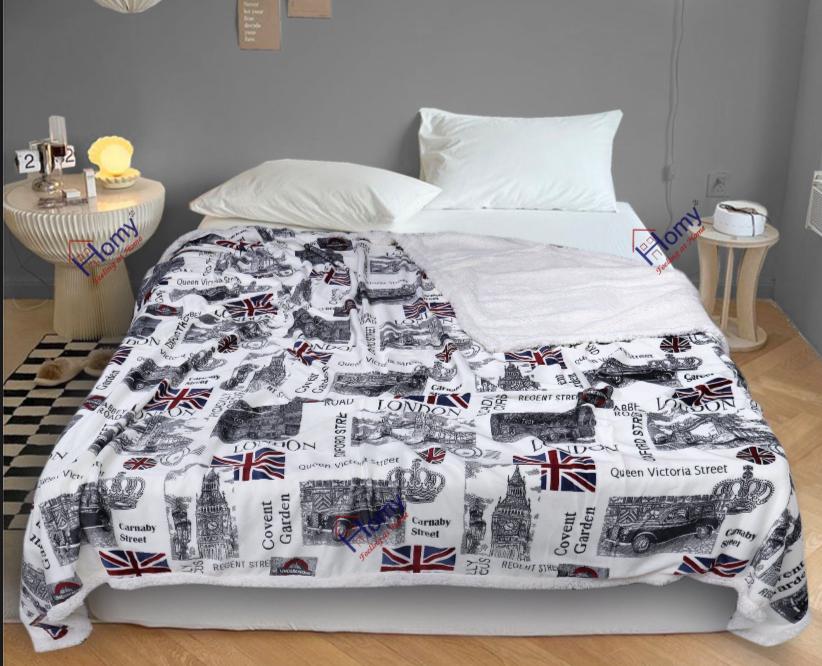 Printed  Winter Mink Warm Blanket with Sherpa Back Double Bed 220 x 240 Cms