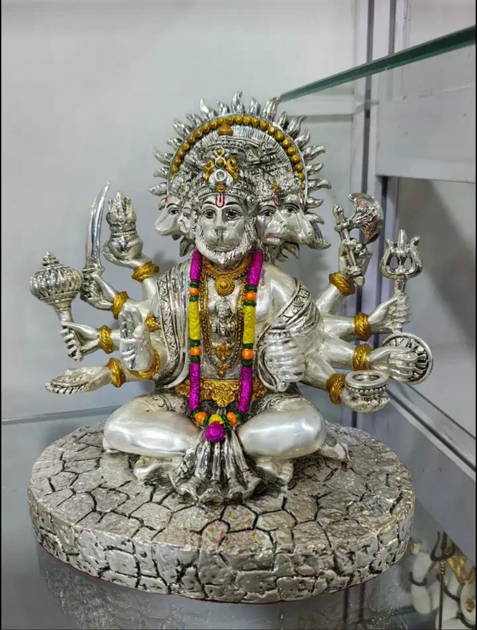 Divine Panchmukhi Reisin Real Silver plated Hanuman idol Divine Panchmukhi Reisin Real Silver plated Hanuman idol
