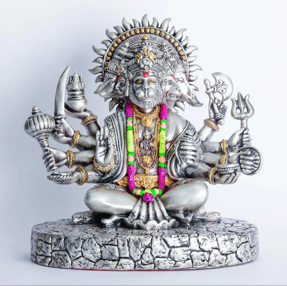 Divine Panchmukhi Reisin Real Silver plated Hanuman idol