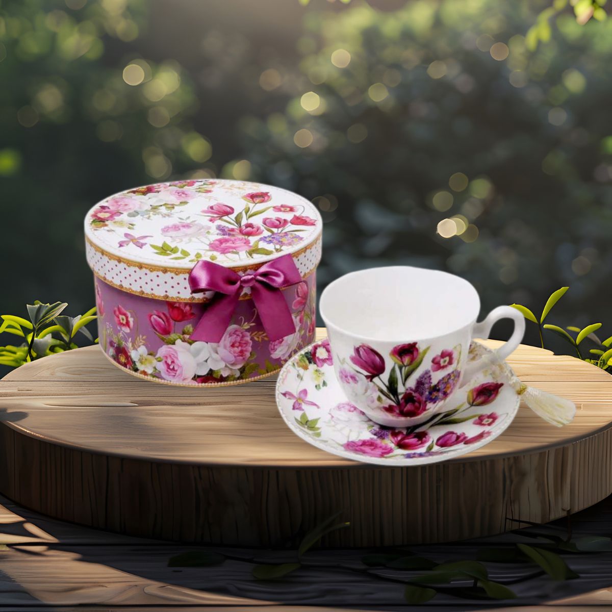 Luxury printed Fine English Bone China Cup & Saucer with Gift Box (Set of 1 PC)