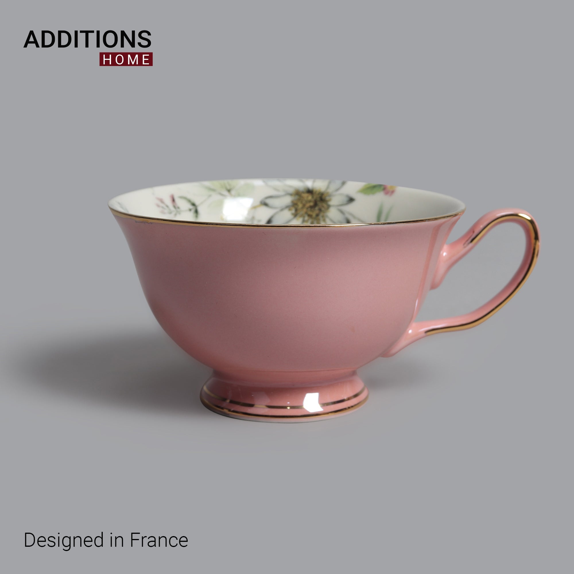 Fine English Bone China inner printed Cup and Saucer Pink (Set of 6)