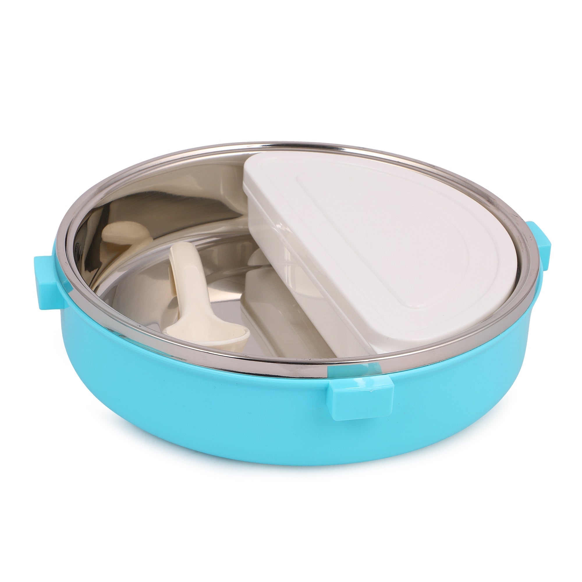 Insulated Round Shape Lunch Box Stainless Steel Inside and P.P Outside (710ml),  6952, Blue