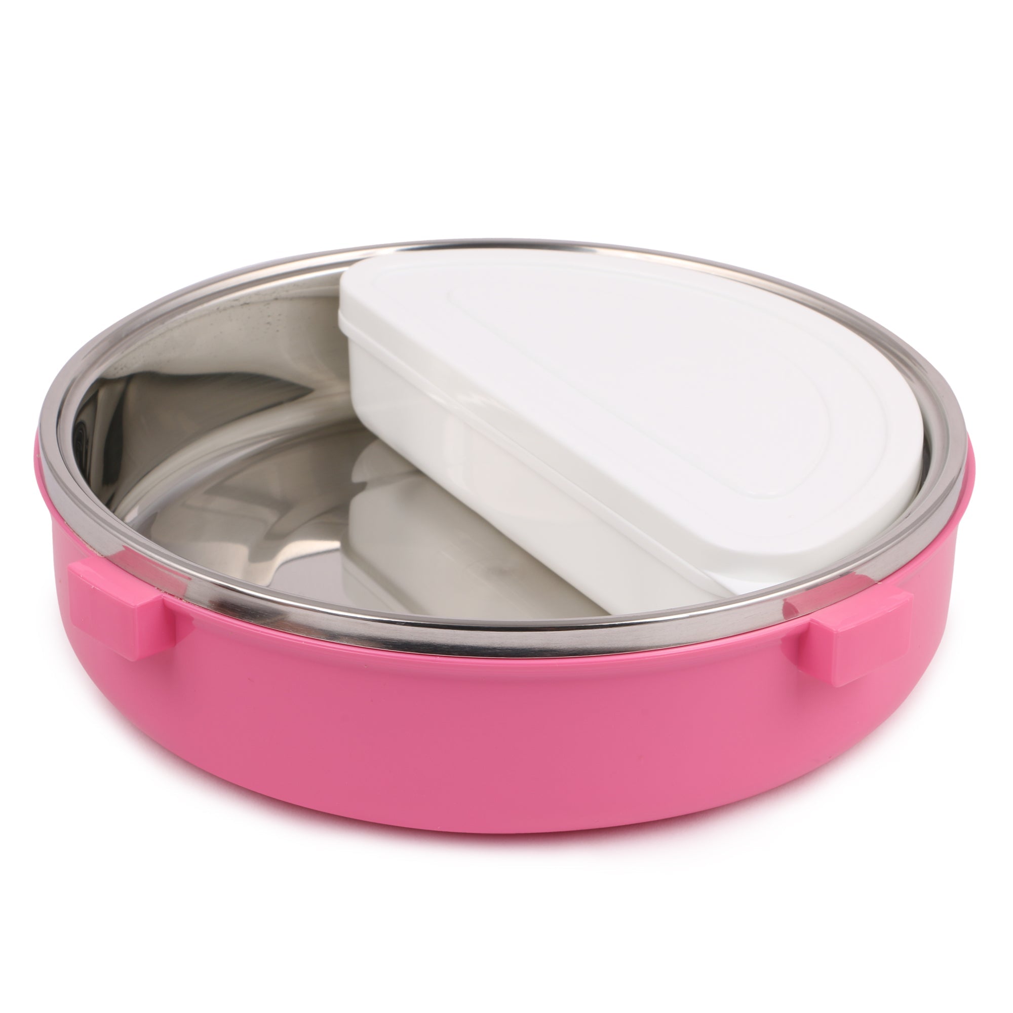 Round Shape Lunch Box Stainless Steel 6526 Inside and P.P Outside, 1 Inner Container & 1 Spoon (920ml)