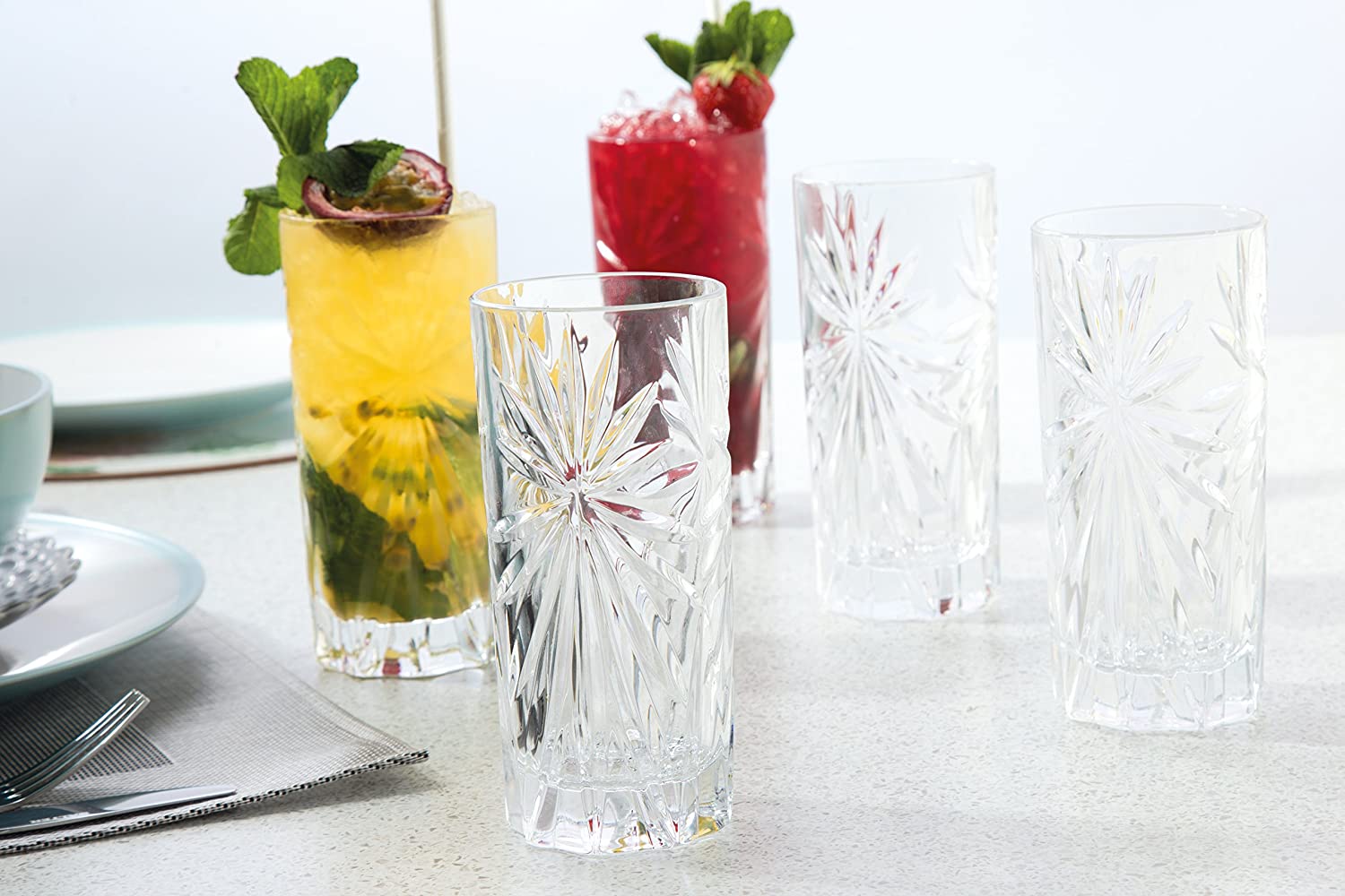 RCR (Made in Italy) Oasis Crystal Long drink cocktail Tumblers Glasses, 360 ml, Set of 6
