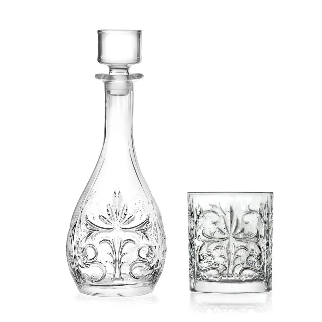 RCR(Made In Italy) Tattoo Crystal Wine Decanter Stopper 960 ML with 6 Glasses( 7Pcs Set)
