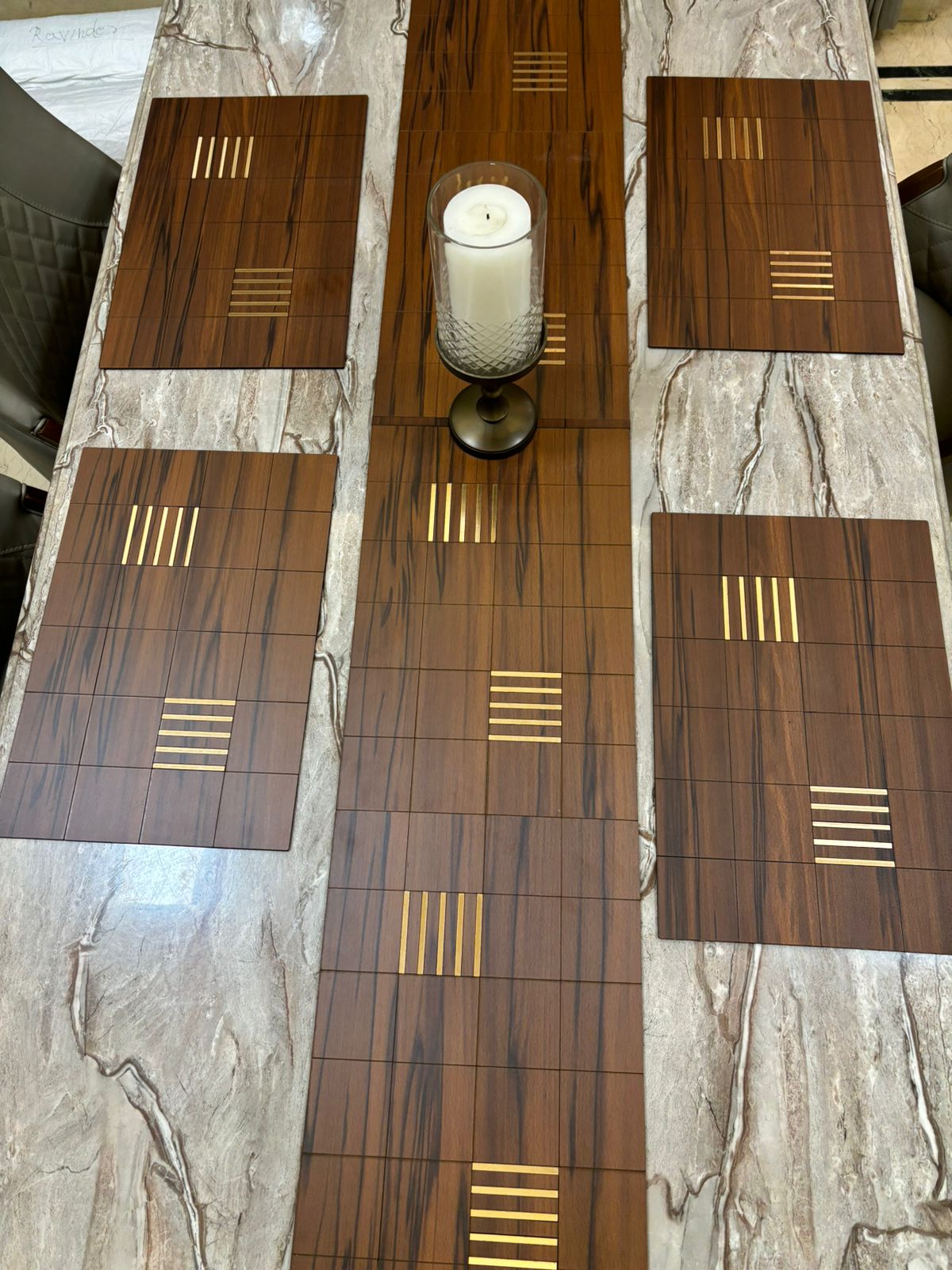 Wooden Table Mats With Runner For Dining Kitchen Restaurant Table, Foldable, Set of 7,  12x18 Inch