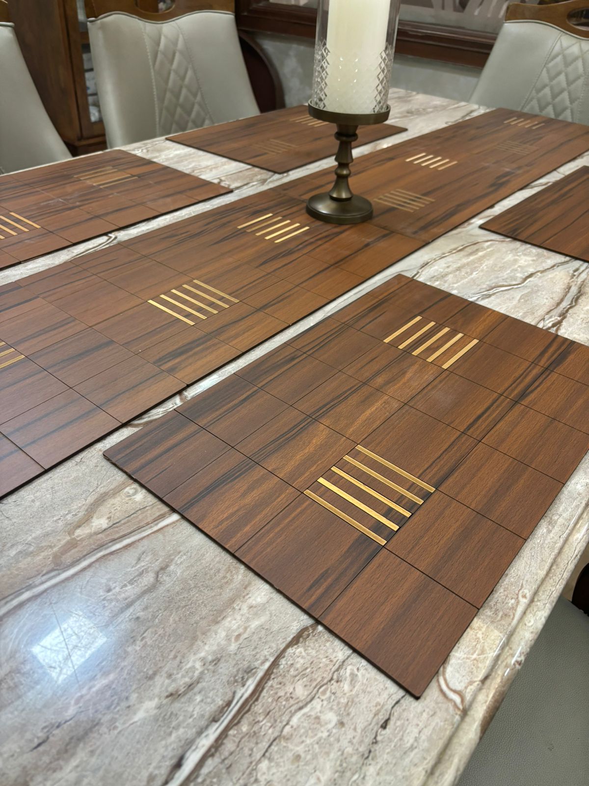 Wooden Table Mats With Runner For Dining Kitchen Restaurant Table, Foldable, Set of 7,  12x18 Inch