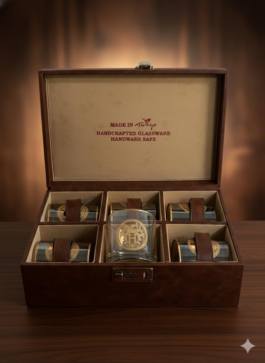 Hand Crafted Gold Decorated Whiskey Glasses, Capacity:360 ML for Home and Kitchen - Ideal Gift for Housewarming